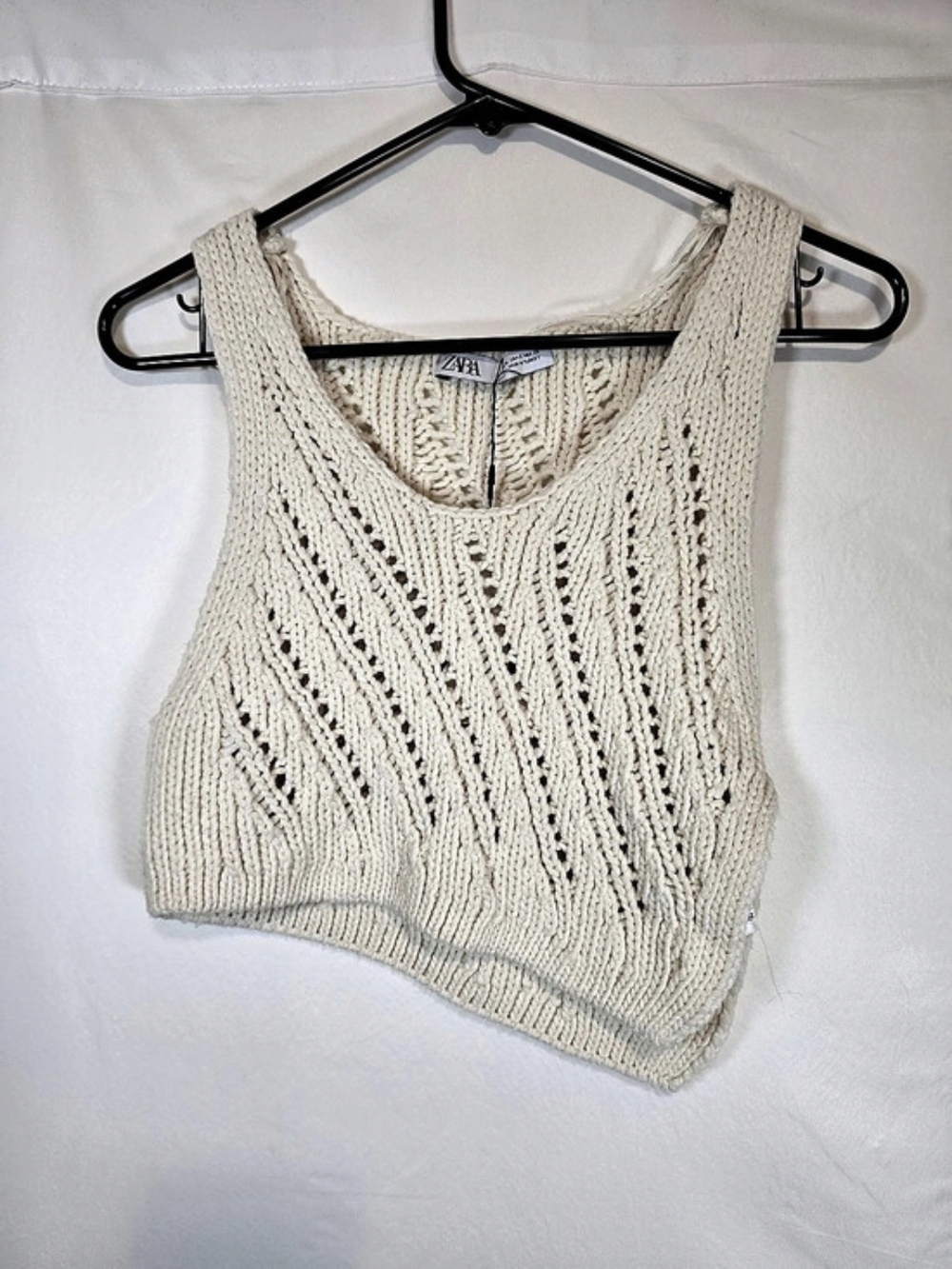 Zara Cable Knit Crop Top in Cream Size Small